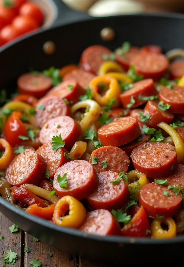 27 Easy Healthy Dinner Recipes for Two That Feel Romantic - 25. Sausage and Pepper Skillet