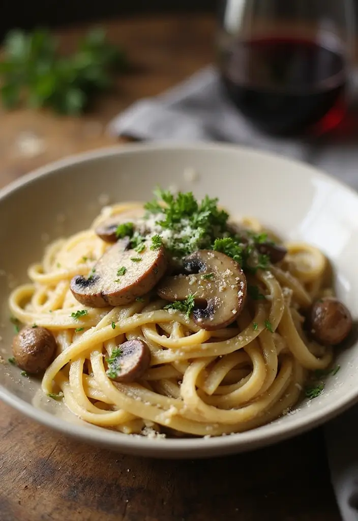 27 Easy Healthy Dinner Recipes for Two That Feel Romantic - 4. Creamy Garlic Mushroom Pasta