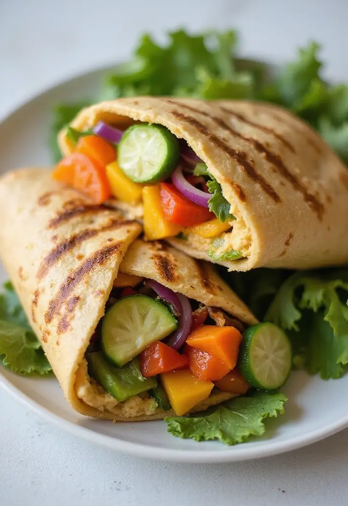 27 Easy Healthy Meals Recipes Anyone Can Make - 25. Grilled Veggie and Hummus Wrap