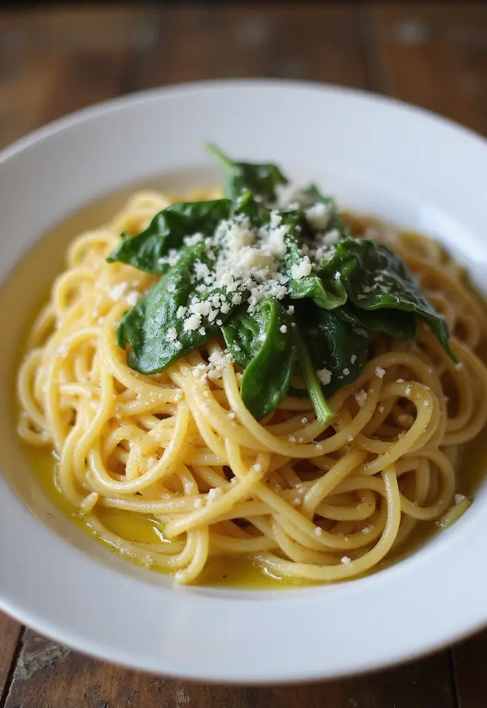 27 Easy Healthy Meals Recipes Anyone Can Make - 3. Spaghetti Aglio e Olio with Spinach