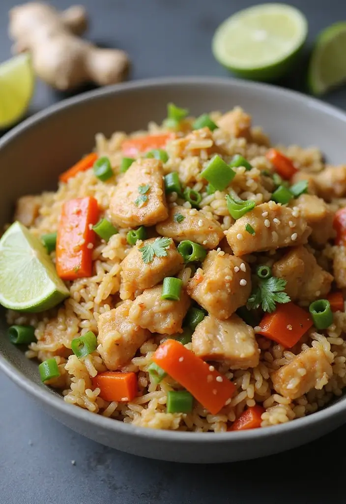 27 Healthy Chicken Fried Rice Recipes That Beat Takeout - 16. Ginger Sesame Chicken Fried Rice