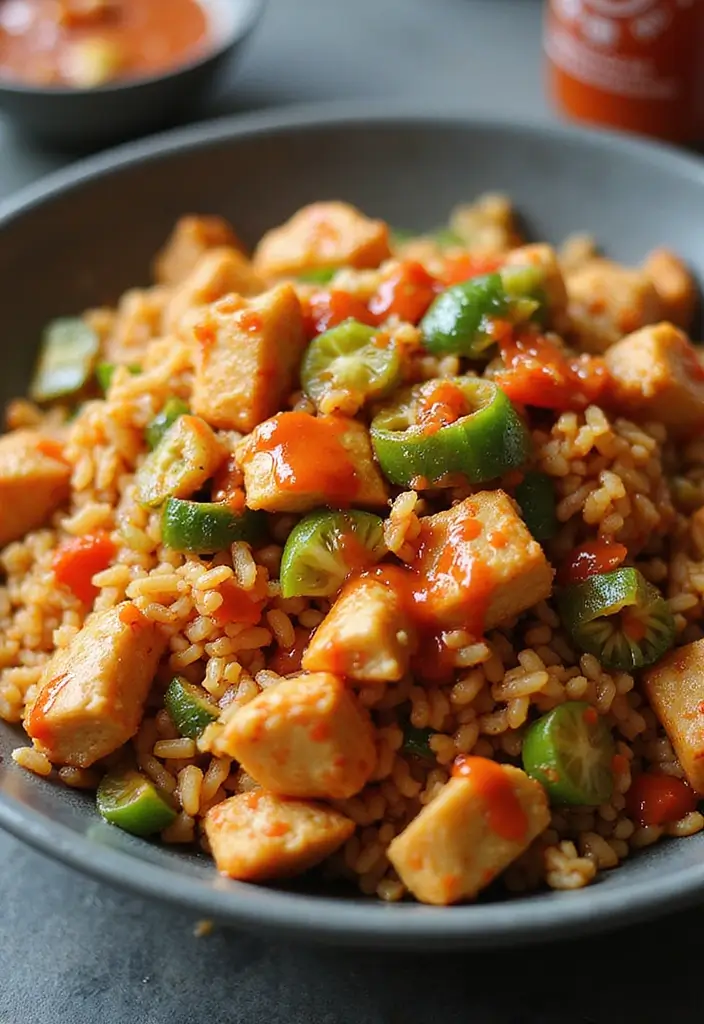 27 Healthy Chicken Fried Rice Recipes That Beat Takeout - 3. Spicy Sriracha Chicken Fried Rice