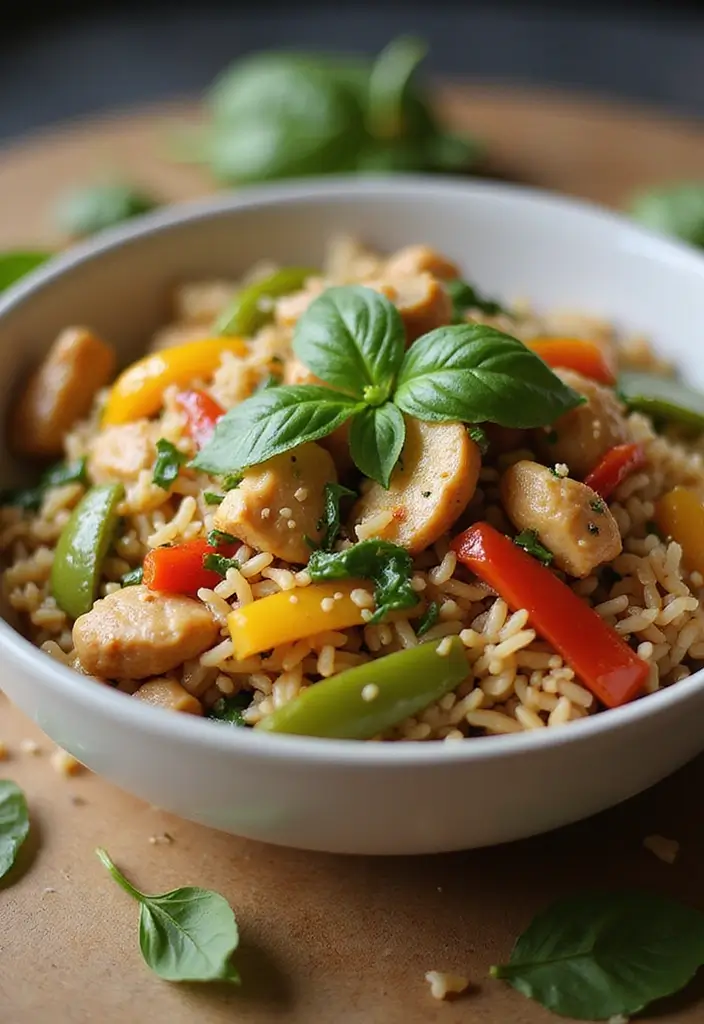 27 Healthy Chicken Fried Rice Recipes That Beat Takeout - 7. Thai Basil Chicken Fried Rice