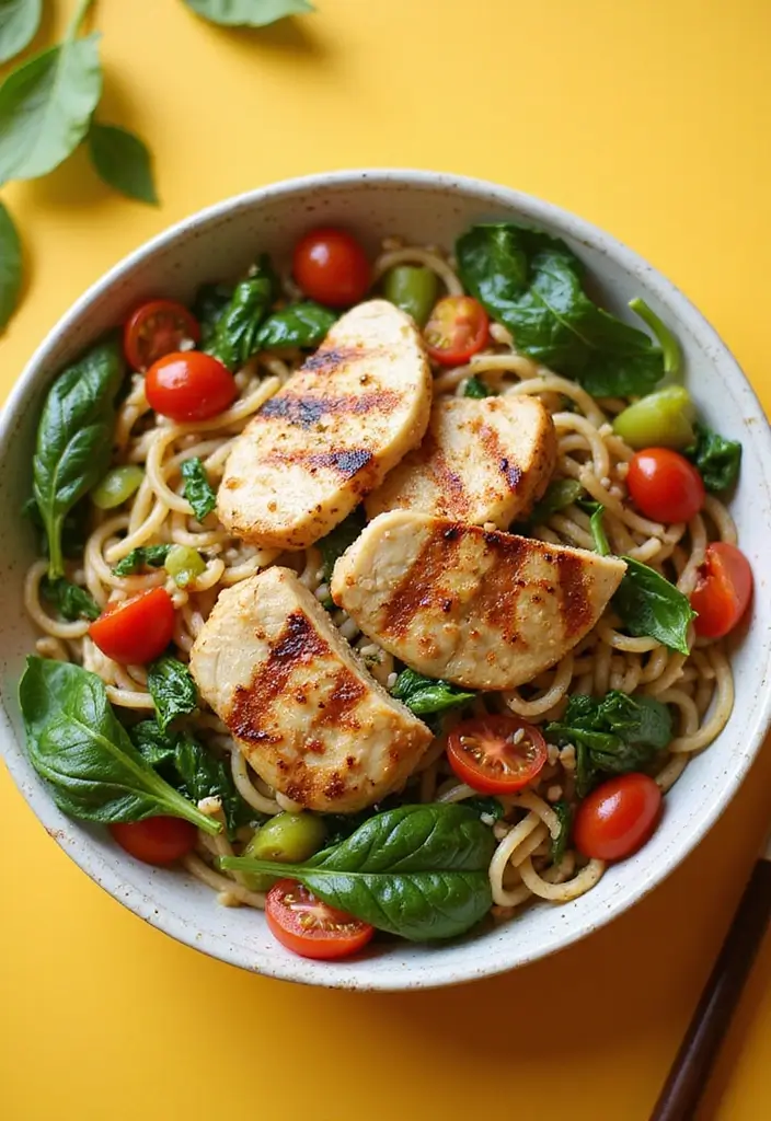 27 Healthy Greek Chicken Bowls That Pack Flavor - 13. Greek Chicken Noodle Bowl