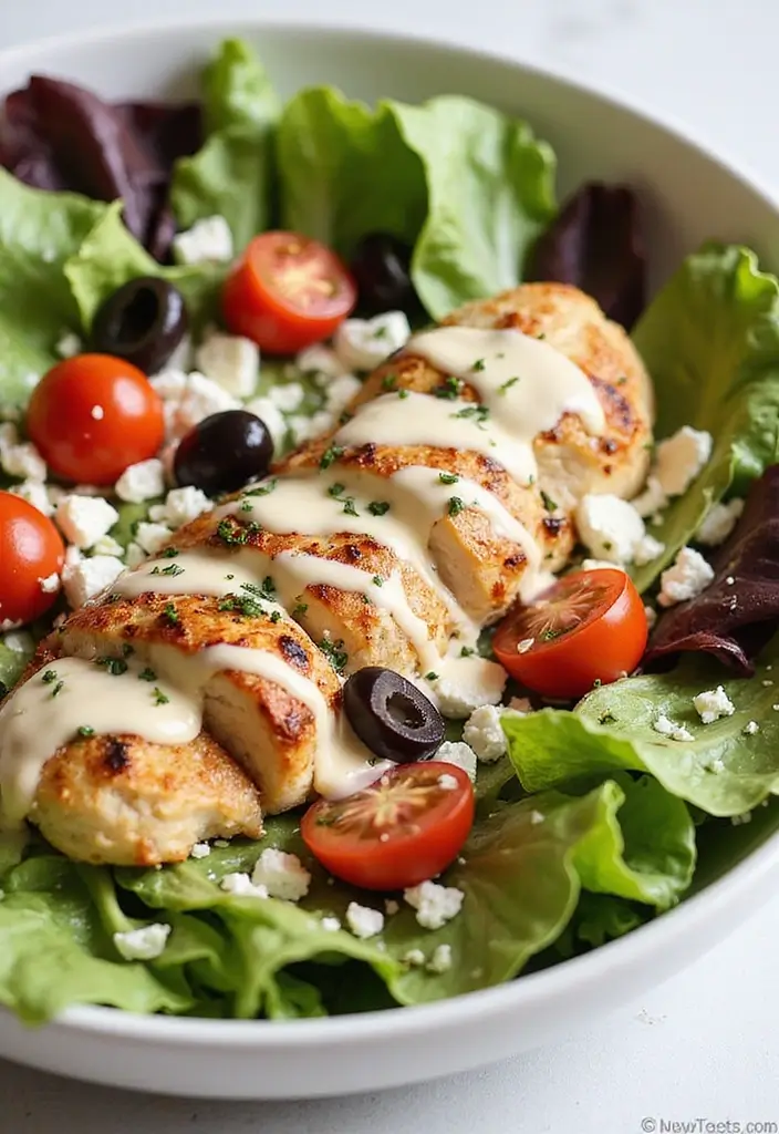 27 Healthy Greek Chicken Bowls That Pack Flavor - 14. Greek Chicken Caesar Bowl