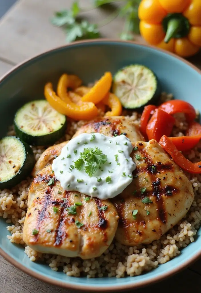 27 Healthy Greek Chicken Bowls That Pack Flavor - 2. Tzatziki Chicken Rice Bowl
