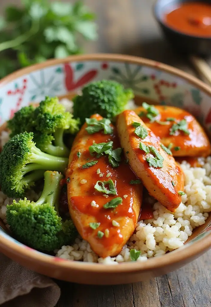 27 Healthy Greek Chicken Bowls That Pack Flavor - 21. Sweet and Spicy Chicken Bowl