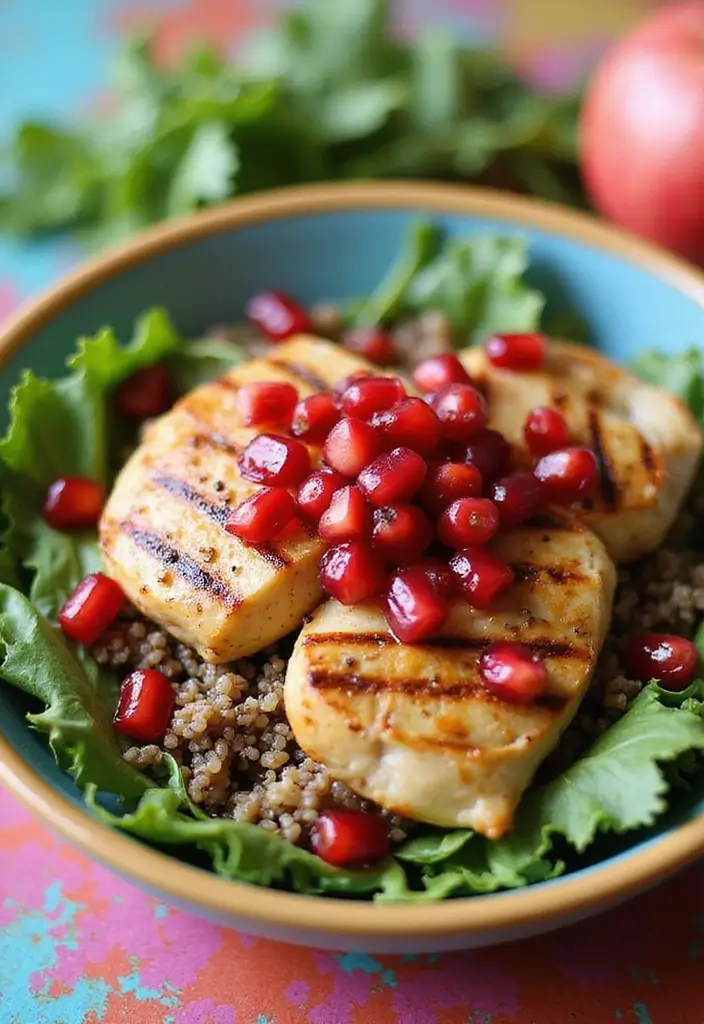 27 Healthy Greek Chicken Bowls That Pack Flavor - 22. Pomegranate Chicken Bowl