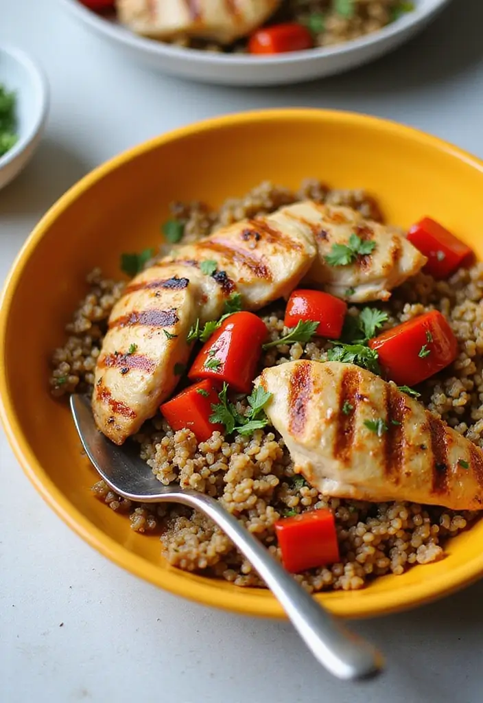 27 Healthy Greek Chicken Bowls That Pack Flavor - 24. Chicken and Roasted Red Pepper Bowl
