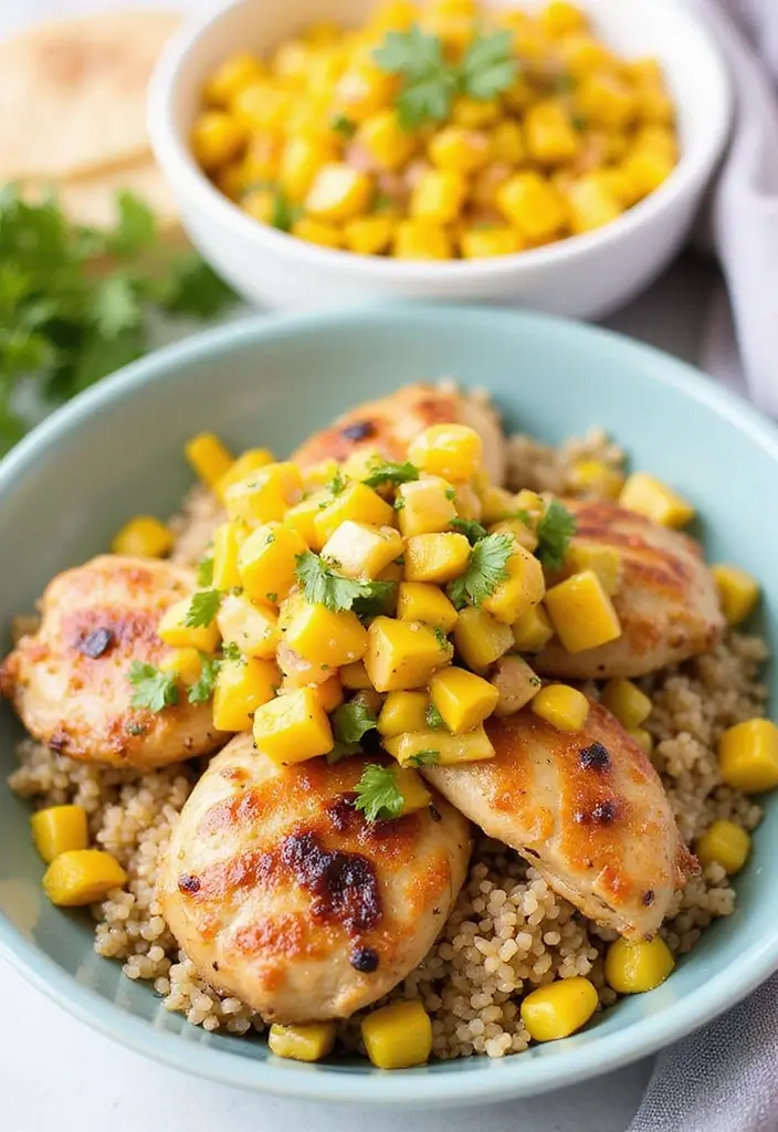 27 Healthy Greek Chicken Bowls That Pack Flavor - 25. Chicken and Corn Salsa Bowl