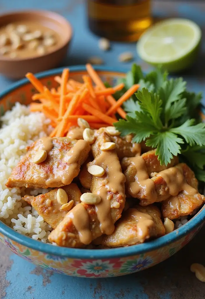 27 Healthy Greek Chicken Bowls That Pack Flavor - 26. Thai Peanut Chicken Bowl