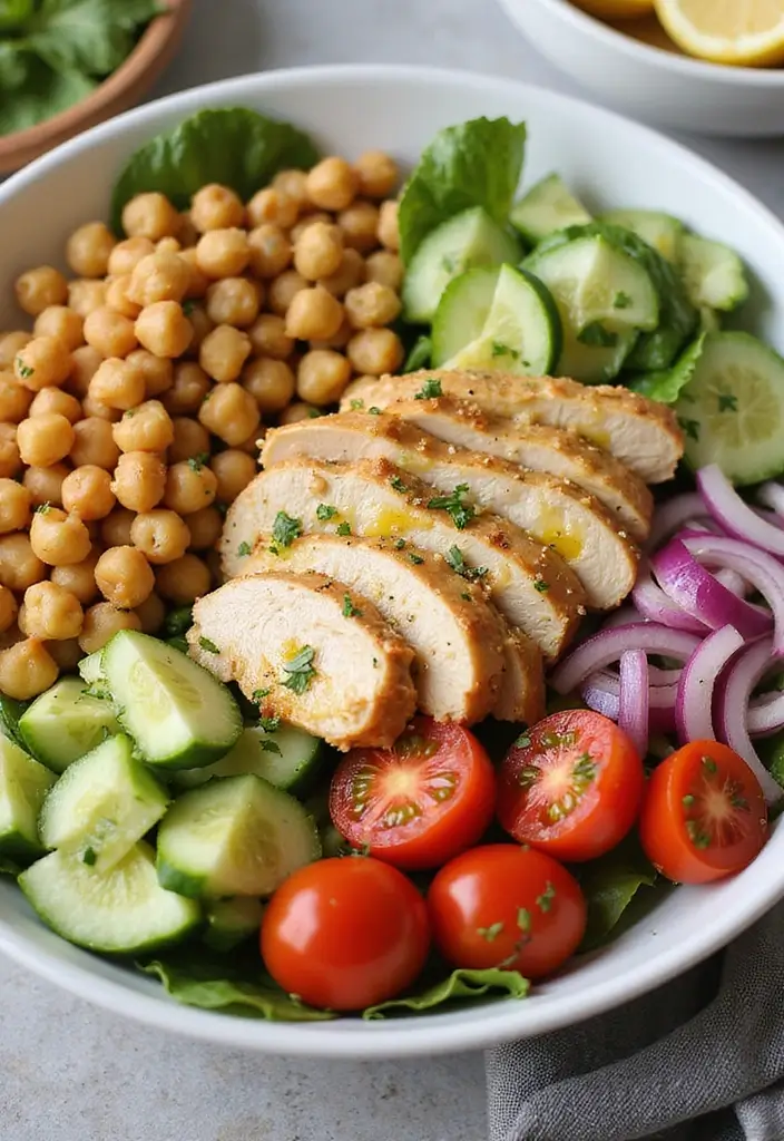 27 Healthy Greek Chicken Bowls That Pack Flavor - 9. Chicken and Chickpea Salad Bowl