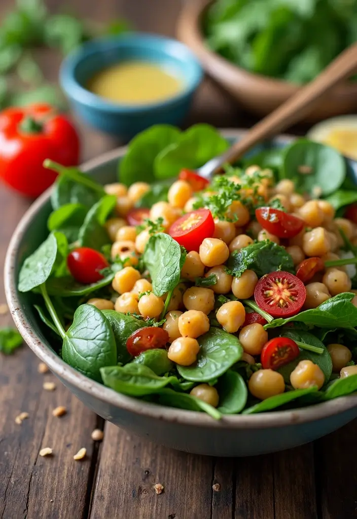 27 Healthy Snacks Recipes Indian-Inspired and Flavorful - 11. Spinach and Chickpea Salad