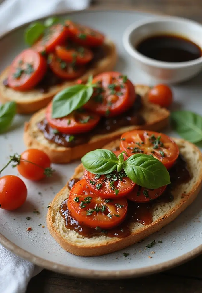 27 Healthy Snacks Recipes Indian-Inspired and Flavorful - 18. Roasted Tomato and Basil Bruschetta