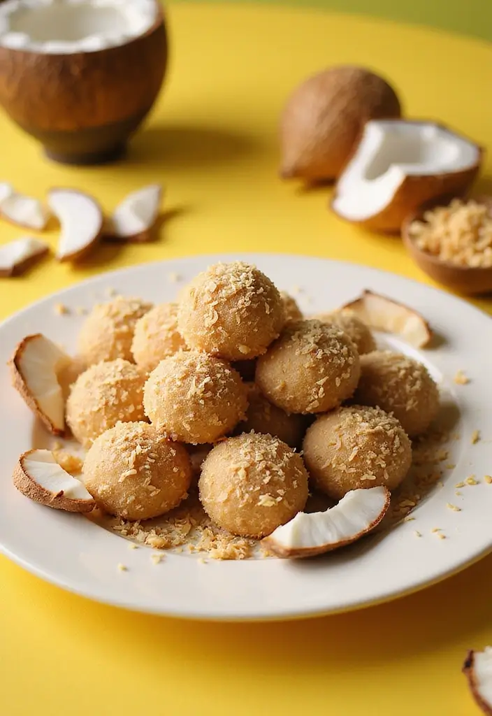 27 Healthy Snacks Recipes Indian-Inspired and Flavorful - 4. Coconut and Jaggery Ladoo