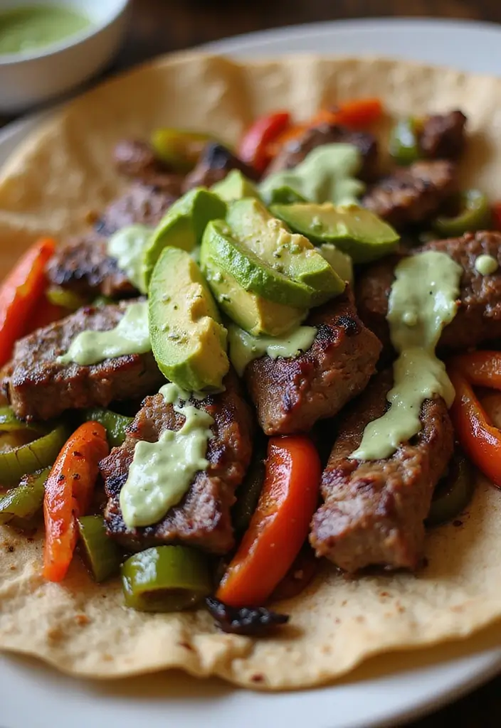 27 Healthy Steak Dinner Recipes That Feel Fancy and Fit - 13. Steak Fajitas with Avocado Crema
