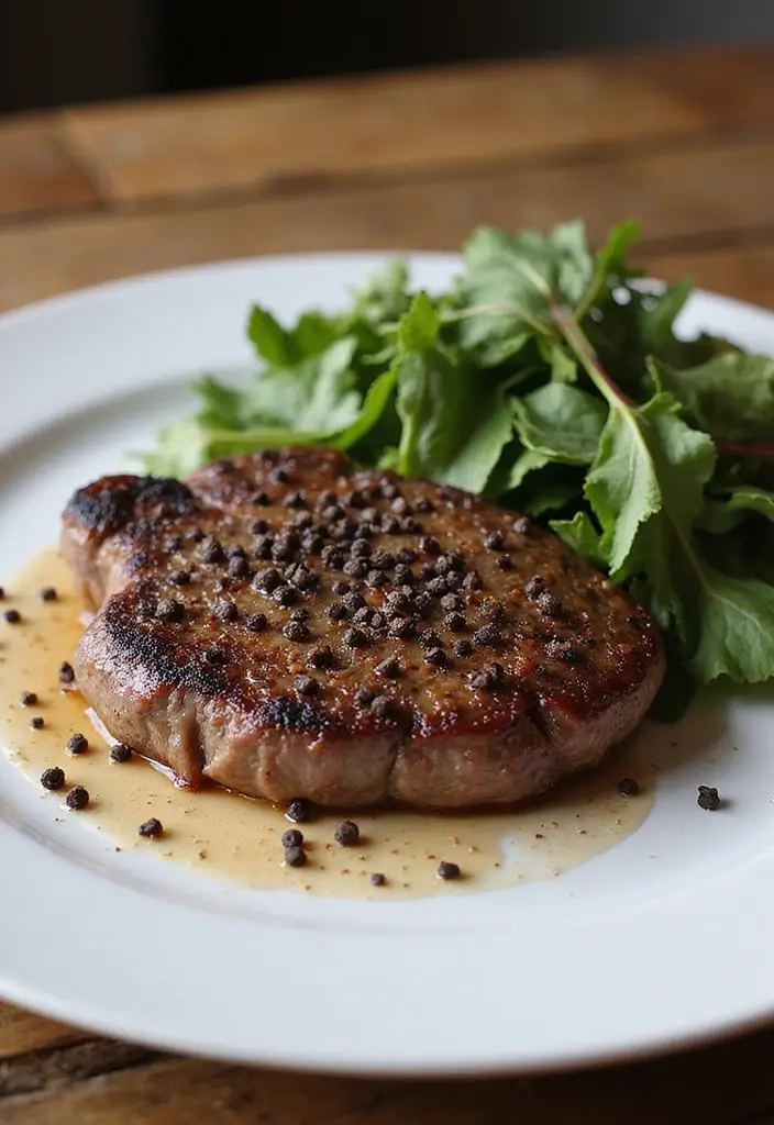 27 Healthy Steak Dinner Recipes That Feel Fancy and Fit - 20. Steak au Poivre with Mixed Greens