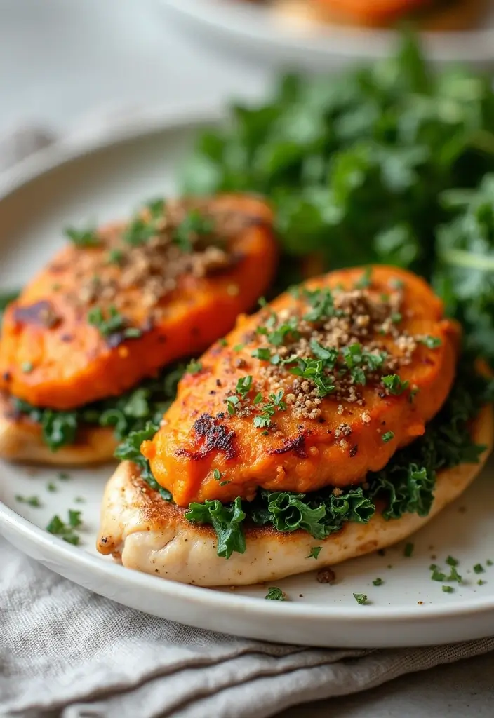 27 Healthy Stuffed Chicken Breast Recipes That Impress - 12. Sweet Potato and Kale Stuffed Chicken