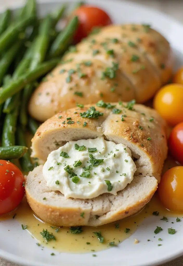 27 Healthy Stuffed Chicken Breast Recipes That Impress - 18. Herb and Garlic Cream Cheese Stuffed Chicken