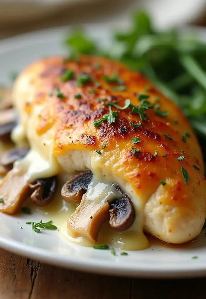27 Healthy Stuffed Chicken Breast Recipes That Impress - 3. Mushroom and Swiss Stuffed Chicken Breast