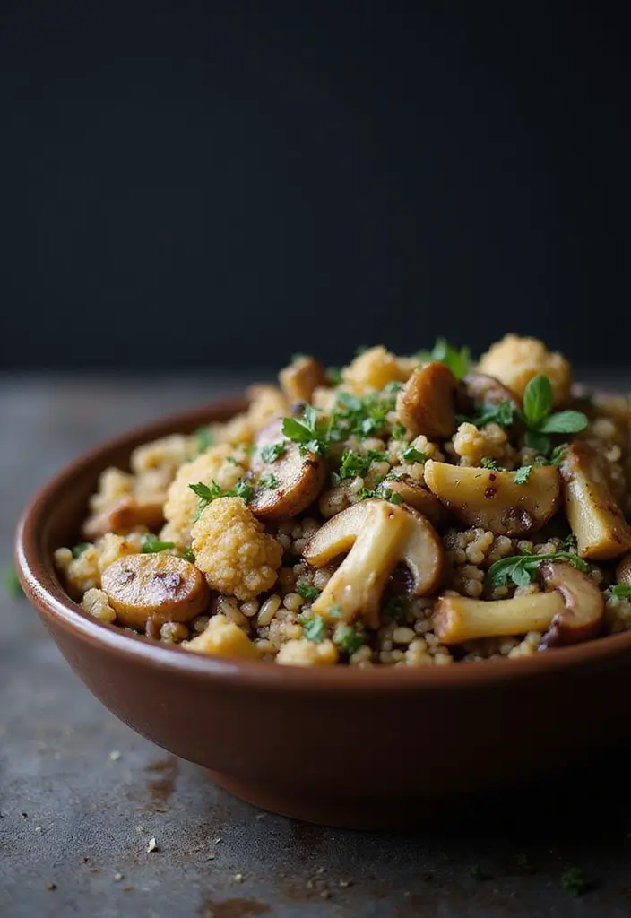 28 Cauliflower Rice Recipes Healthy Low-Carb Sides - 12. Balsamic Cauliflower Rice with Mushrooms