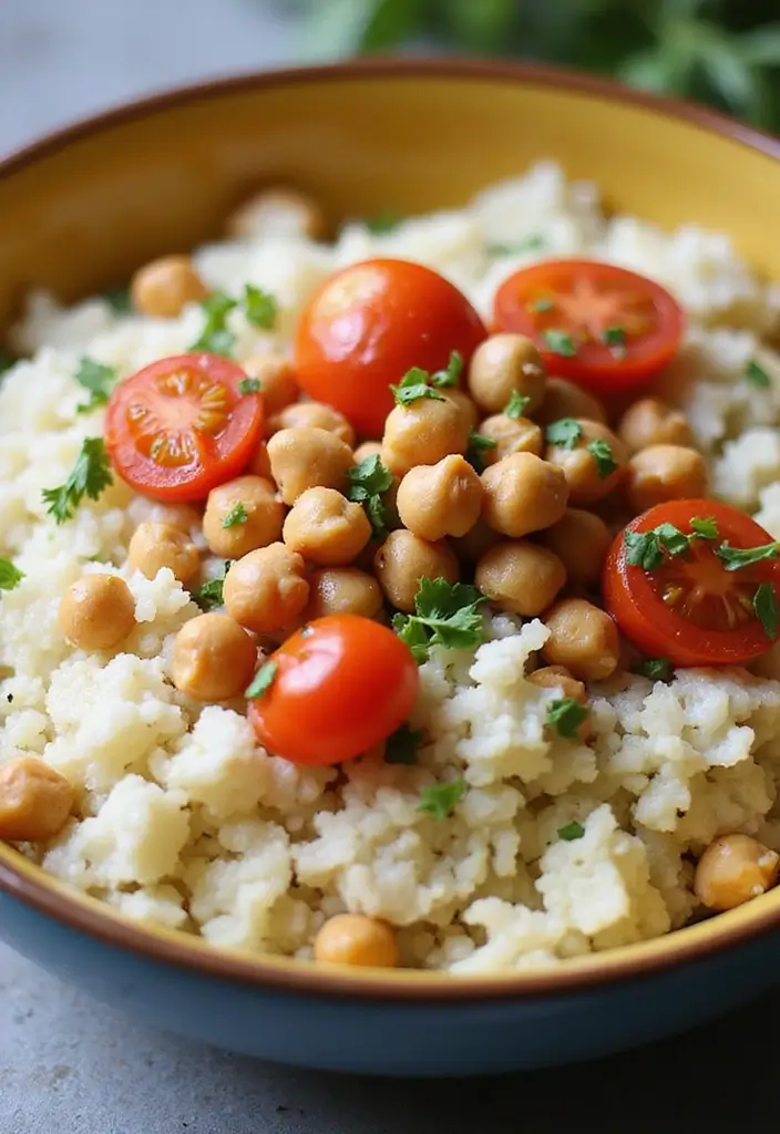 28 Cauliflower Rice Recipes Healthy Low-Carb Sides - 21. Cauliflower Rice and Chickpeas Bowl