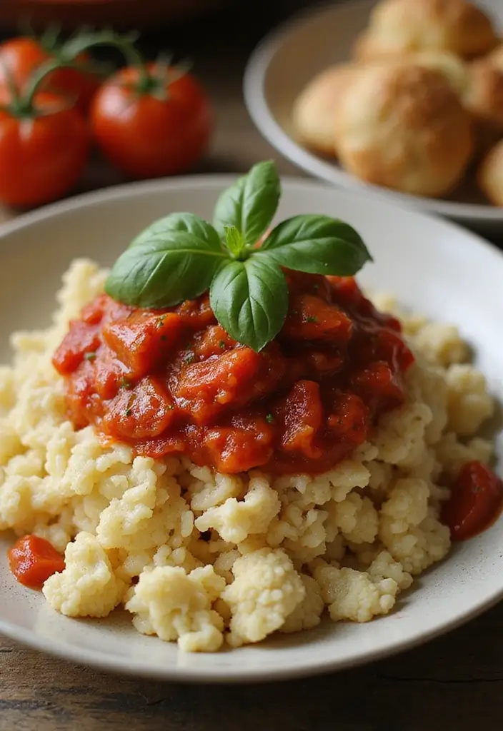 28 Cauliflower Rice Recipes Healthy Low-Carb Sides - 22. Savory Cauliflower Rice with Tomato Sauce