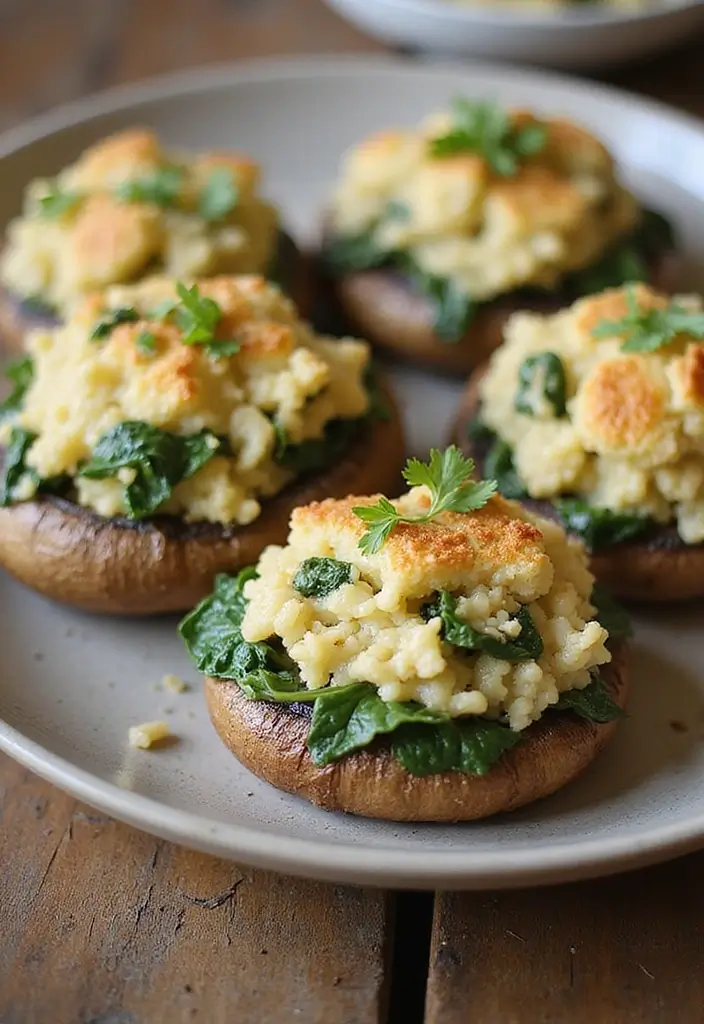 28 Cauliflower Rice Recipes Healthy Low-Carb Sides - 24. Cauliflower Rice and Spinach Stuffed Mushrooms