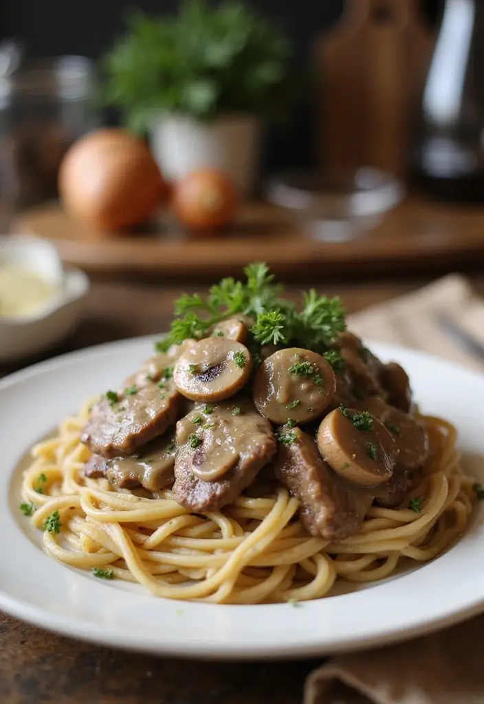 28 Healthy Beef Dinner Recipes That Feel Hearty and Clean - 5. Beef Stroganoff with Whole Wheat Noodles