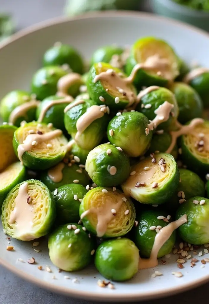 28 Healthy Brussels Sprout Recipes That Taste Amazing - 26. Brussels Sprouts with Tahini Dressing