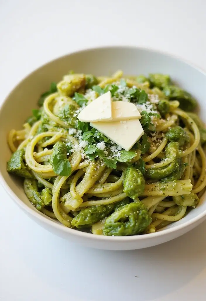 28 Healthy Brussels Sprout Recipes That Taste Amazing - 8. Brussels Sprout Pesto Pasta