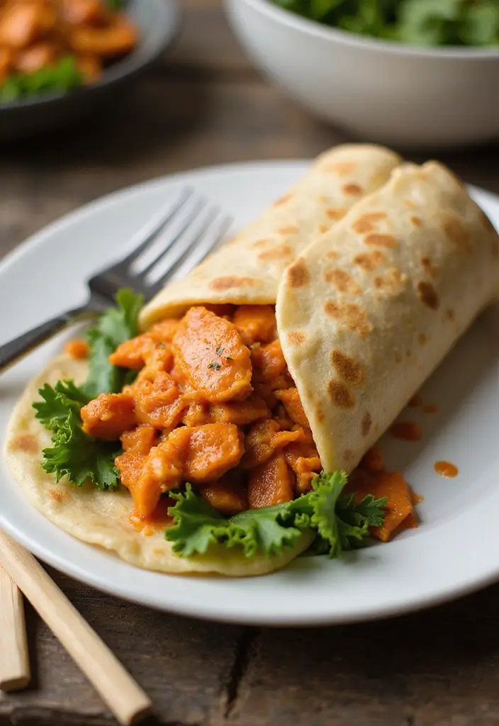28 Healthy Buffalo Chicken Wraps That Are Spicy and Clean - 16. Buffalo Chicken Wrap with Spicy Kimchi