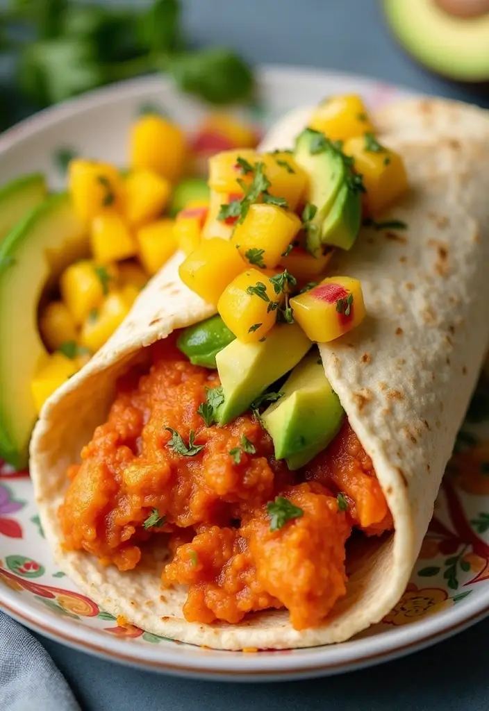 28 Healthy Buffalo Chicken Wraps That Are Spicy and Clean - 17. Buffalo Chicken Avocado Wrap with Mango Salsa