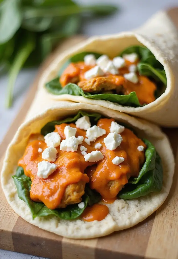 28 Healthy Buffalo Chicken Wraps That Are Spicy and Clean - 18. Buffalo Chicken Wrap with Spinach and Feta
