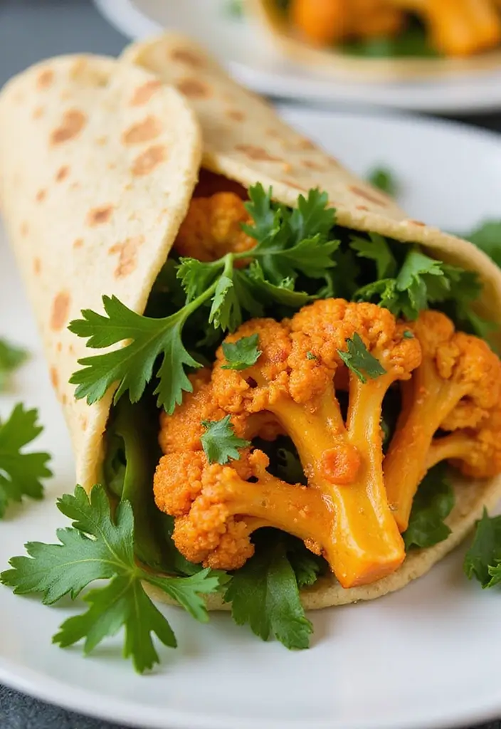28 Healthy Buffalo Chicken Wraps That Are Spicy and Clean - 19. Vegan Buffalo Cauliflower Wrap