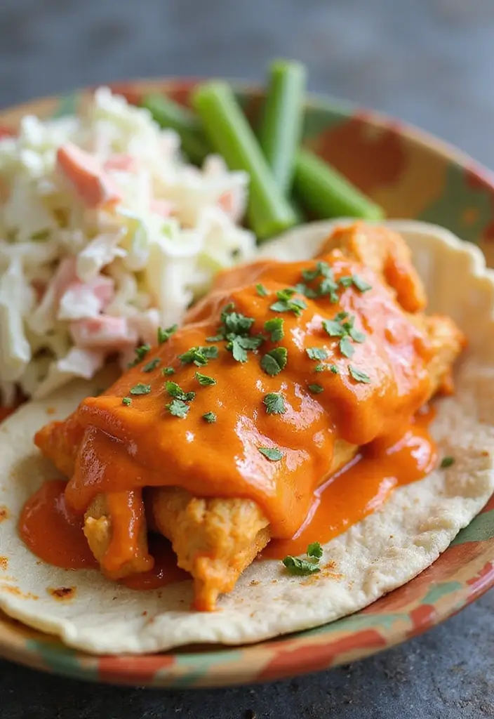 28 Healthy Buffalo Chicken Wraps That Are Spicy and Clean - 8. Spicy Buffalo Chicken Wrap with Coleslaw