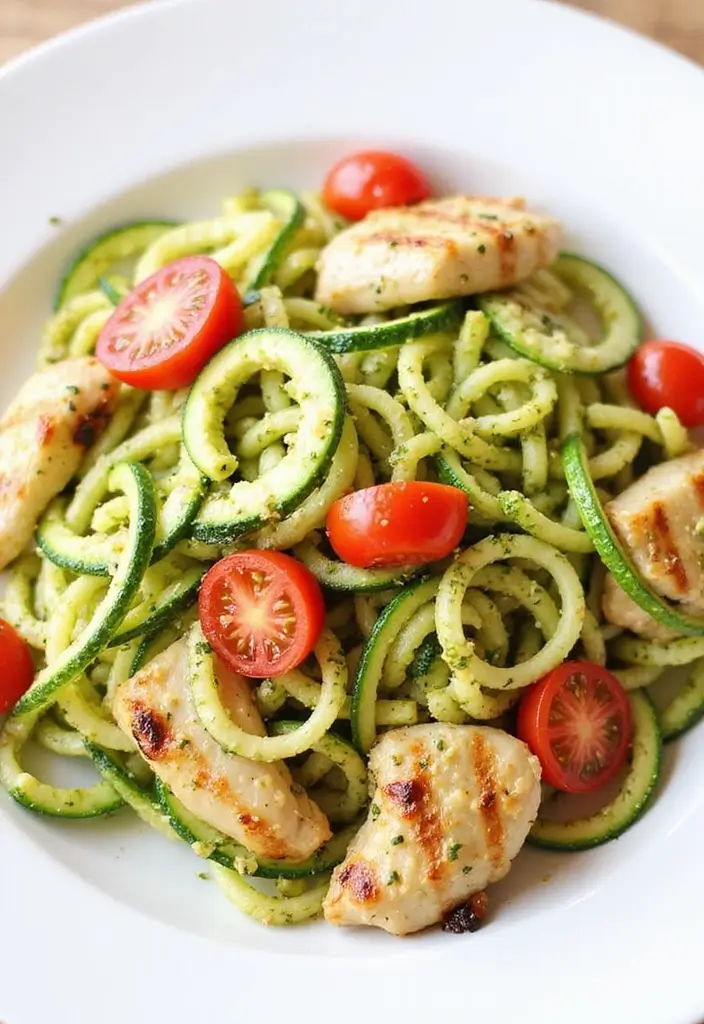 28 Healthy Chicken Lunch Recipes That Travel Well - 23. Chicken Pesto Zoodles