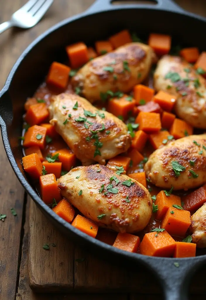 28 Healthy Chicken Lunch Recipes That Travel Well - 27. Chicken and Sweet Potato Skillet