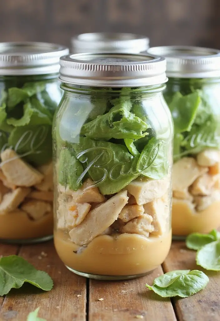 28 Healthy Chicken Lunch Recipes That Travel Well - 4. Chicken Caesar Salad Jars