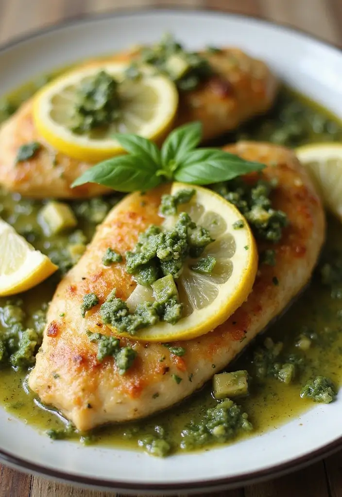 28 Healthy Chicken Piccata Recipes That are Light and Lemony - 18. Lemon Pesto Chicken Piccata