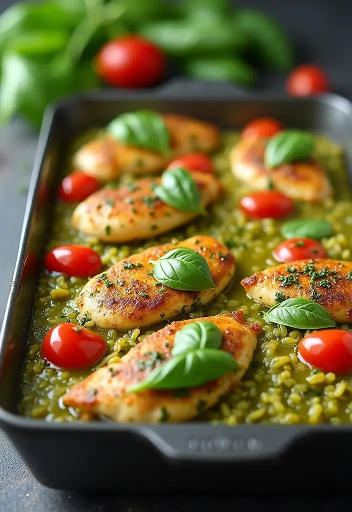 28 Healthy Chicken and Rice Casserole Recipes That Comfort - 11. Pesto Chicken and Rice Casserole