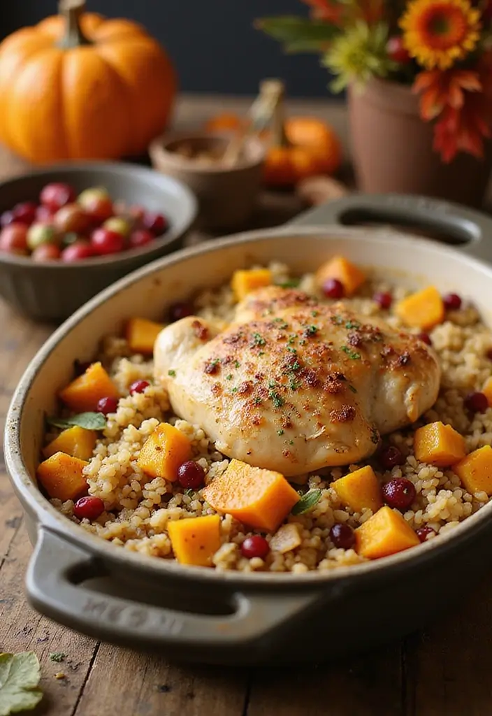 28 Healthy Chicken and Rice Casserole Recipes That Comfort - 16. Autumn Harvest Chicken and Rice Casserole