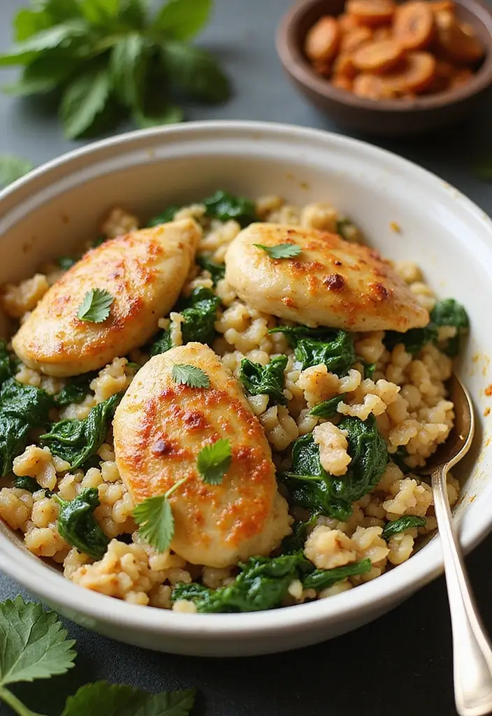 28 Healthy Chicken and Rice Casserole Recipes That Comfort - 20. Chicken and Rice Casserole with Spinach