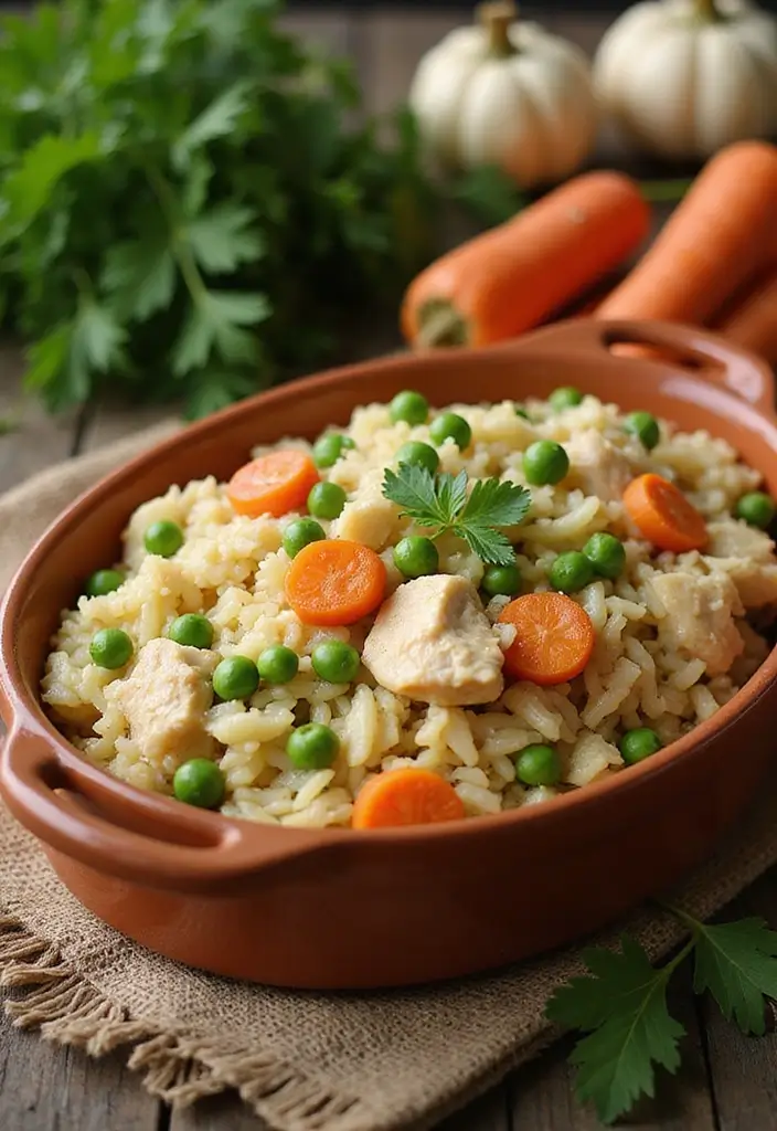 28 Healthy Chicken and Rice Casserole Recipes That Comfort - 23. Chicken and Rice Casserole with Peas and Carrots