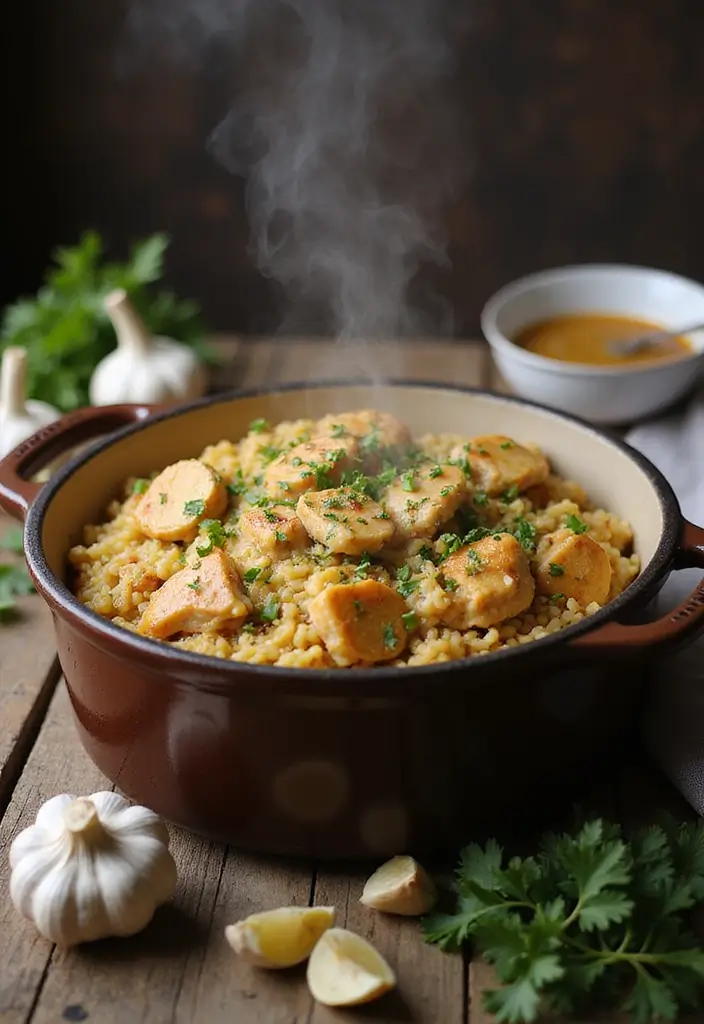 28 Healthy Chicken and Rice Casserole Recipes That Comfort - 6. One-Pot Garlic Chicken and Rice Casserole