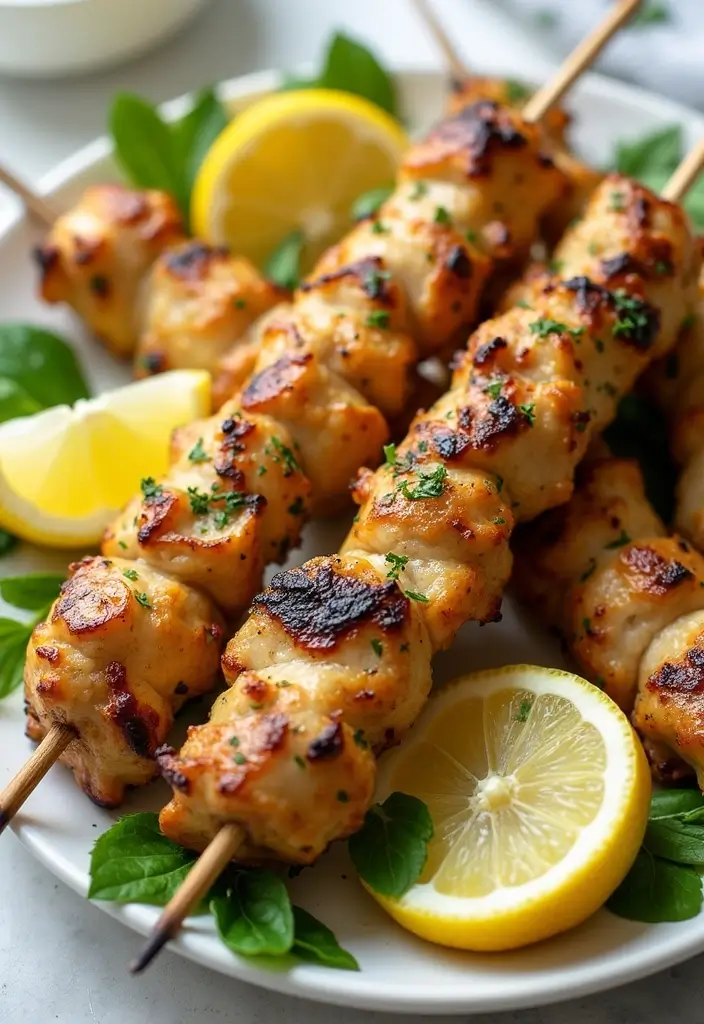28 Healthy Lemon Chicken Recipes That Are Fresh and Zingy - 16. Lemon Garlic Chicken Skewers