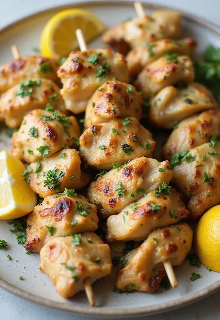 28 Healthy Lemon Chicken Recipes That Are Fresh and Zingy - 24. Lemon Herb Grilled Skewers