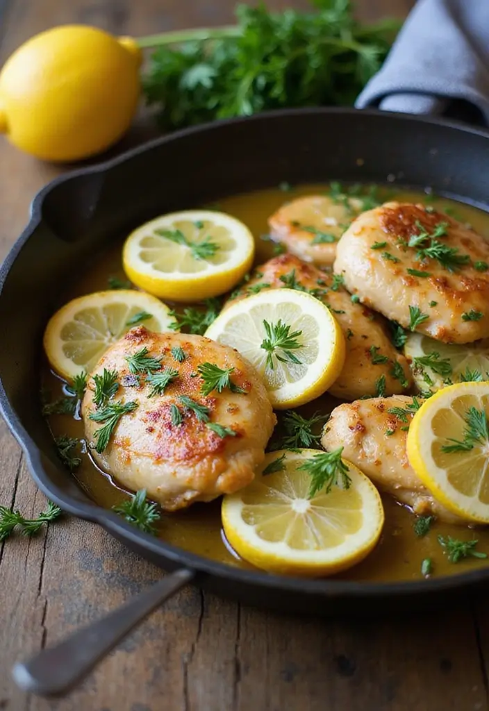 28 Healthy Lemon Chicken Recipes That Are Fresh and Zingy - 9. Lemon and Dill Chicken Skillet