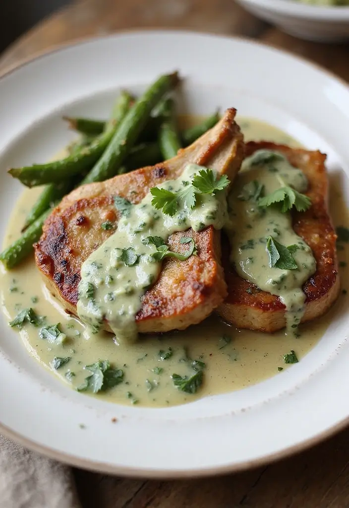 28 Healthy Pork Chop Recipes That Are Juicy and Lean - 28. Cilantro Cream Sauce Pork Chops