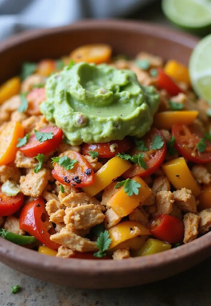28 Healthy Shredded Chicken Recipes for Meal Prep - 12. Chicken Fajita Bowl